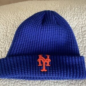 Blue Knit Beanie with Orange Logo ny Mets